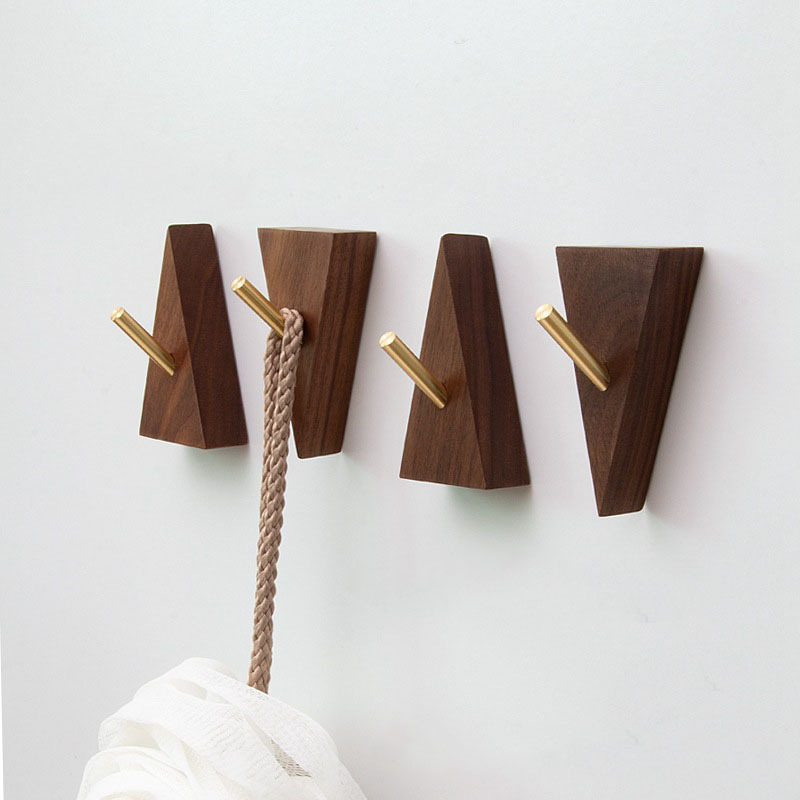 Black Walnut Beech Wood Hooks Coat Hooks Wall Mounted No-punch Coat Hanger Hooks for Hanging Towels, Clothes, Bags