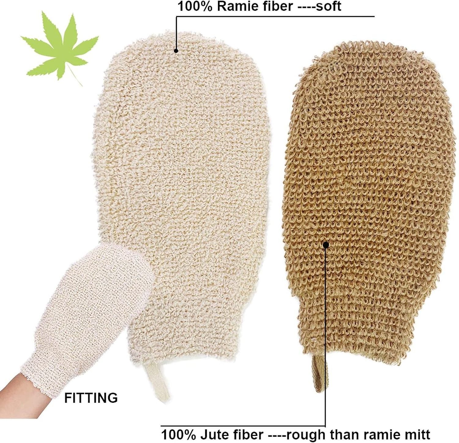 Eco Friendly Natural Reusable Exfoliating Jute Ramie Fiber Bath Glove Shower Sisal Mitt Soap Foaming Bag Body Exfoliating Gloves