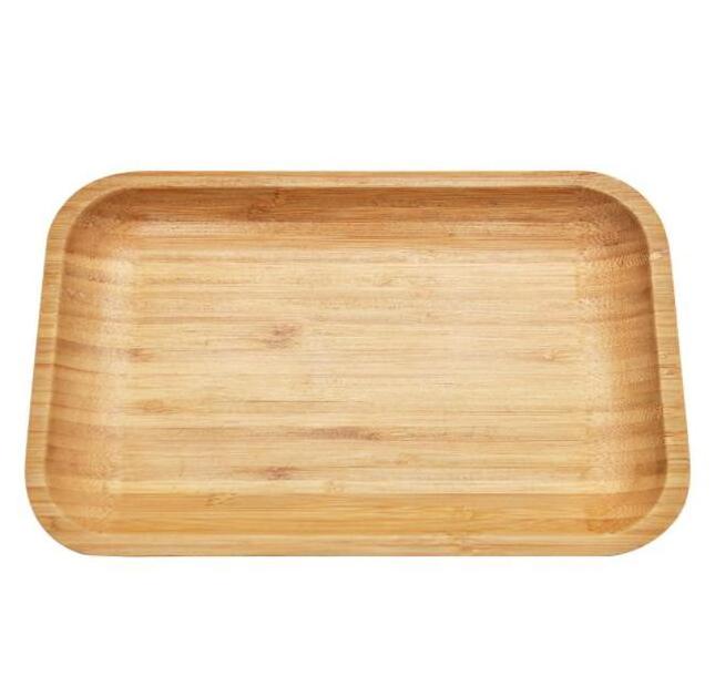 Eco Friendly Customized Restaurant Food Serving Tray Tea Fruit Plates Hotel Breakfast Bamboo Wooden Rolling Tray