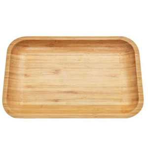 Eco Friendly Customized Restaurant Food Serving Tray Tea Fruit Plates Hotel Breakfast Bamboo Wooden Rolling Tray