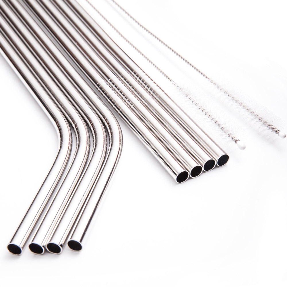 10 Pack Reusable Food Grade Long Stainless Steel Metal Drinking Straws for Tumblers Stainless Steel Straws with Cleaner Brush