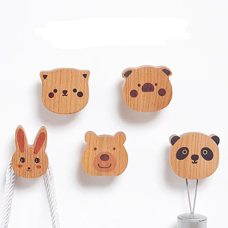 Wall Hooks Wood Cute Animal Coat Hooks Wall Mount Hanger for Hanging Key Hat Clothes Backpack Bag Towels Closet Kids Decor