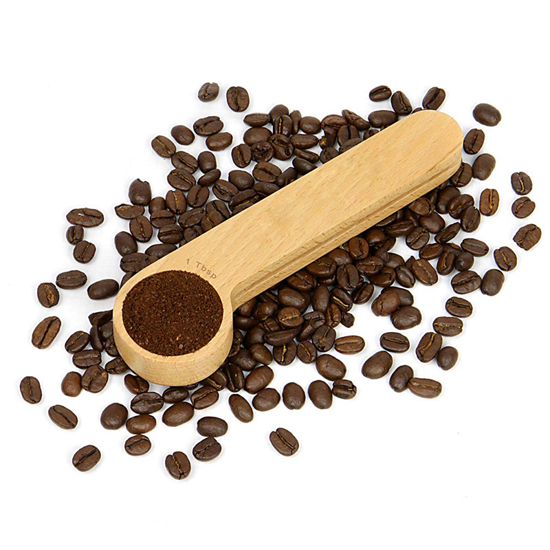 Reusable Beech Wood  Coffee Bead Measuring Spoon Wooden Coffee Scoop Bag Clip