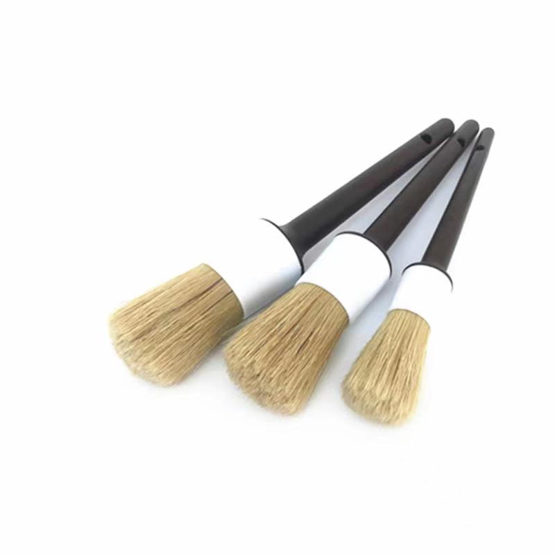 Car Detailing Brush Set Boar Hair Mixed Fiber Plastic Handle Automotive Detail Brushes Washing & Cleaning for Wheels, Interior