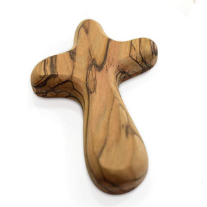 4" Hand Held Christian Gift Clutching Prayer Comfort Holding Wooden Cross Lsrael Olive Wood Clinging Cross