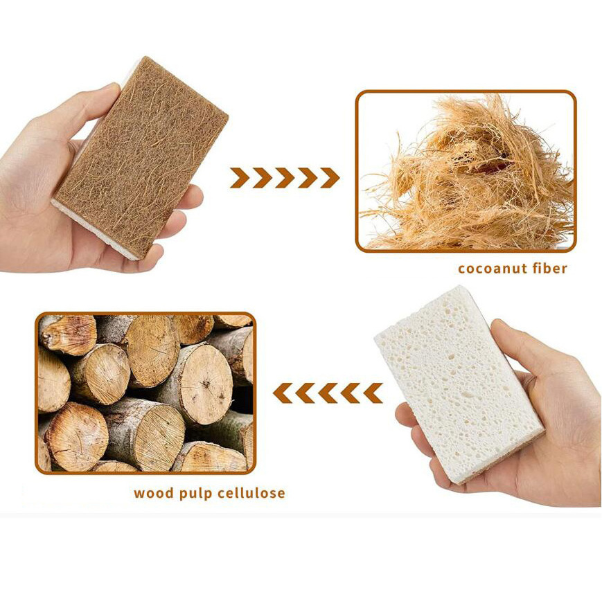 Eco friendly Sisal Scouring Pad Zero Waste Biodegradable Cellulose Sponge Coconut Kitchen Cleaning Scrubber