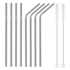 10 Pack Reusable Food Grade Long Stainless Steel Metal Drinking Straws for Tumblers Stainless Steel Straws with Cleaner Brush