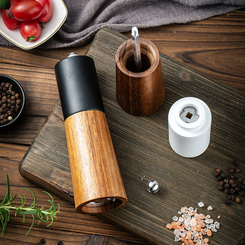 White And Black Walnut Wood Spice Grinder Kitchen Wooden Pepper Muller Mill