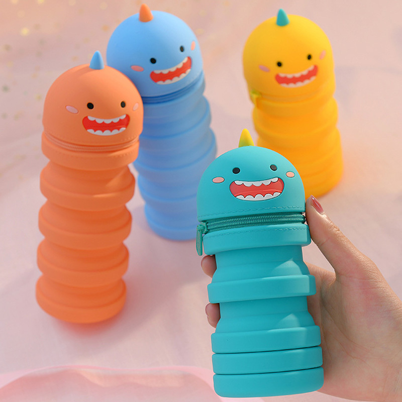 JPS OEM School Pencil Cases For Children Cute SiliconKawaii Girls School Silicone Retractable Pencil Case