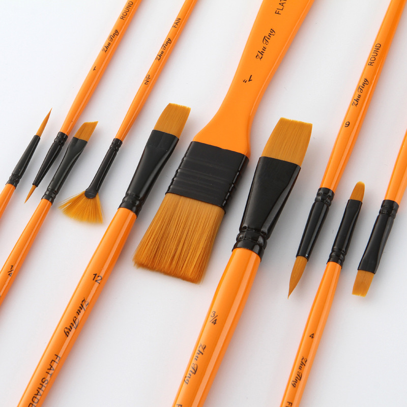 paint brush set 10 Pcs professional wooden handle nylon hair acrylic oil watercolor artist paint brush set for art painting