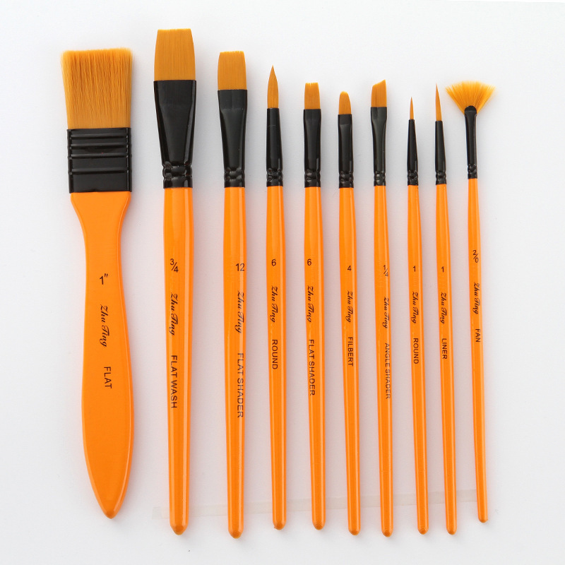 paint brush set 10 Pcs professional wooden handle nylon hair acrylic oil watercolor artist paint brush set for art painting