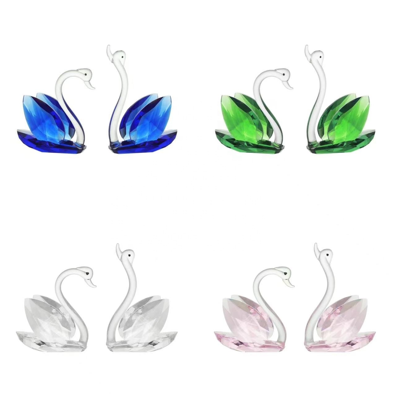 Crystal Couple Swan Figurines Clear Blue Pink Green Mother's Day