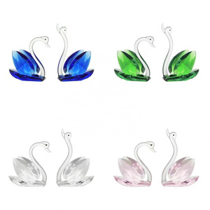 Crystal Couple Swan Figurines Clear Blue Pink Green Mother's Day