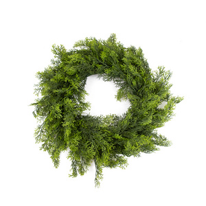 High quality artificial evergreen pine cypress wreath plastic grass garland for hanging door window decor