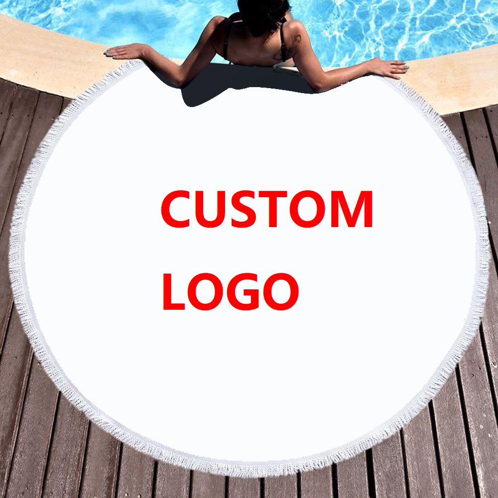 Sublimation Cheap Promotional Lilly Monogram Custom Print Microfiber Round Circle Beach Towels with Fringe