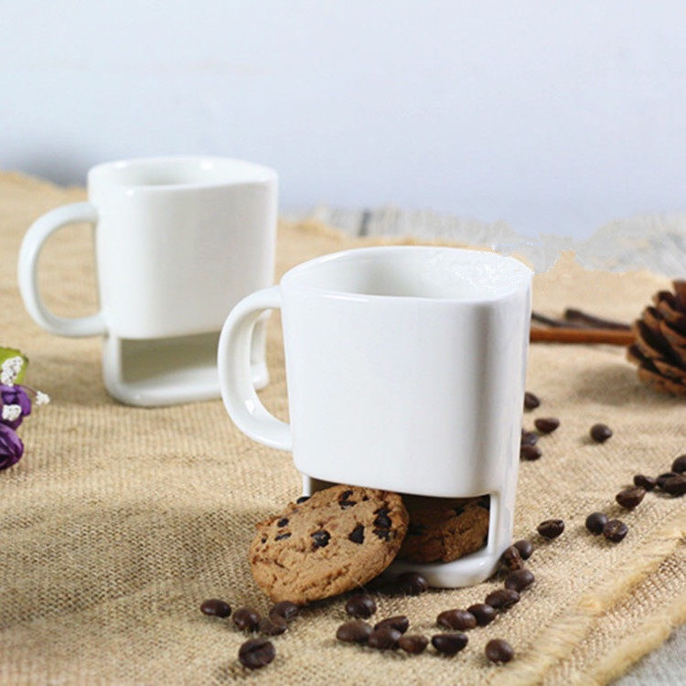 Sublimation Blank Ceramic Biscuits Sublimation Mugs White Coffee Tea Milk Cup porcelain cookie mug with holder