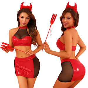 factory wholesale teen girl red pu leather lingerie adult sexy roleplay hot devil costume for halloween costume women sexy