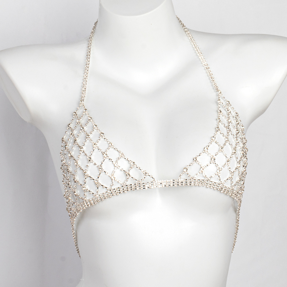 New Design Fashion Geometric Full Diamonds Shiny Bling Underwear Bra And Thong Jewelry Set Sexy Bikini Rhinestone Body Chains