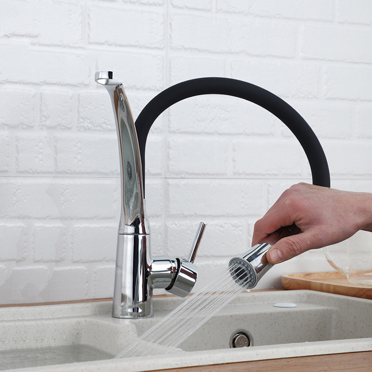 Modern Copper Kitchen Mixer Hot Cold Water Tap Brass Silicone Hose Pull Out Sprayer Single Lever Flexible Kitchen Sink Faucets