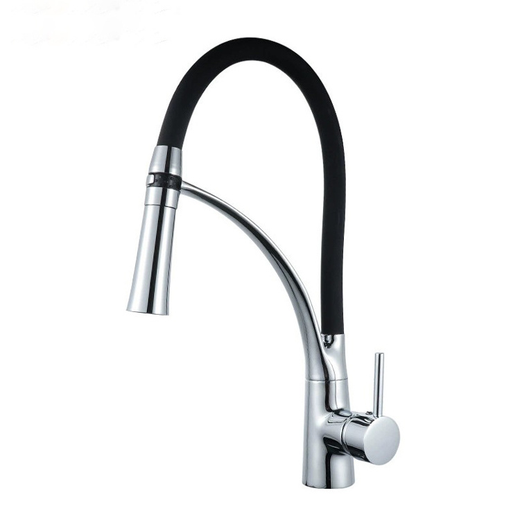 Modern Copper Kitchen Mixer Hot Cold Water Tap Brass Silicone Hose Pull Out Sprayer Single Lever Flexible Kitchen Sink Faucets