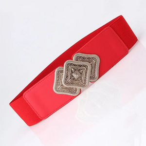 Fashion Ladies Vintage Engraved Pair Button Waist Clothes Dress Decorated Elastic Elastic Wide Belt