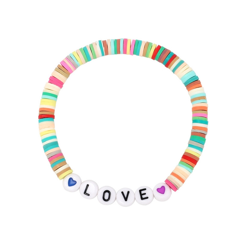 hot sale ladies jewelry Summer beach style stretch letter beads rainbow color polymer clay beads for bracelet making