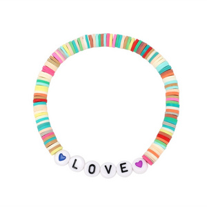 hot sale ladies jewelry Summer beach style stretch letter beads rainbow color polymer clay beads for bracelet making