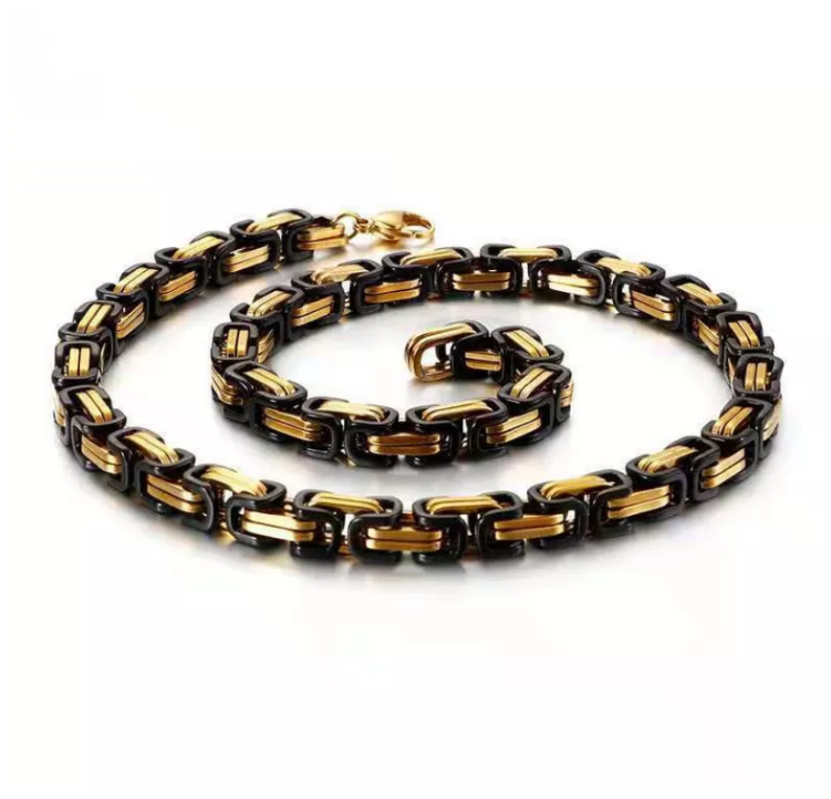 Classic men 5mm Byzantine link 316 two tone stainless steel chain