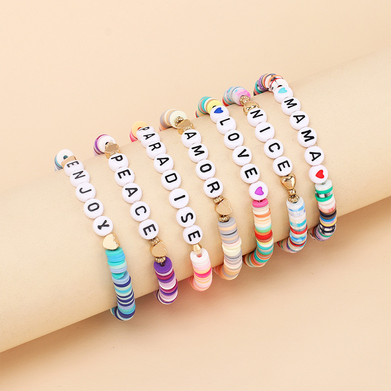 hot sale ladies jewelry Summer beach style stretch letter beads rainbow color polymer clay beads for bracelet making