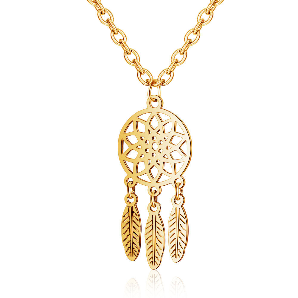 NK-2022108 best selling western jewelry 316l stainless steel pendant 18K gold plated dream catcher necklace