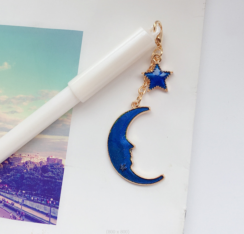 Cheaper promotional alloy gold plated handmade blue moon star sun charms for pens