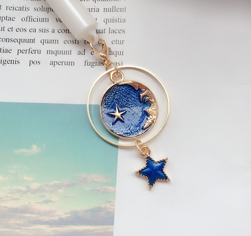 Cheaper promotional alloy gold plated handmade blue moon star sun charms for pens