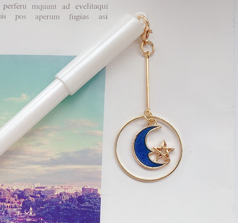 Cheaper promotional alloy gold plated handmade blue moon star sun charms for pens