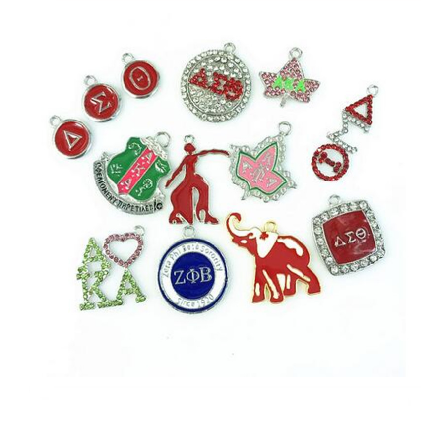 Top selling wish alloy silver gold enamel crystal Greek alphabet sorority charms