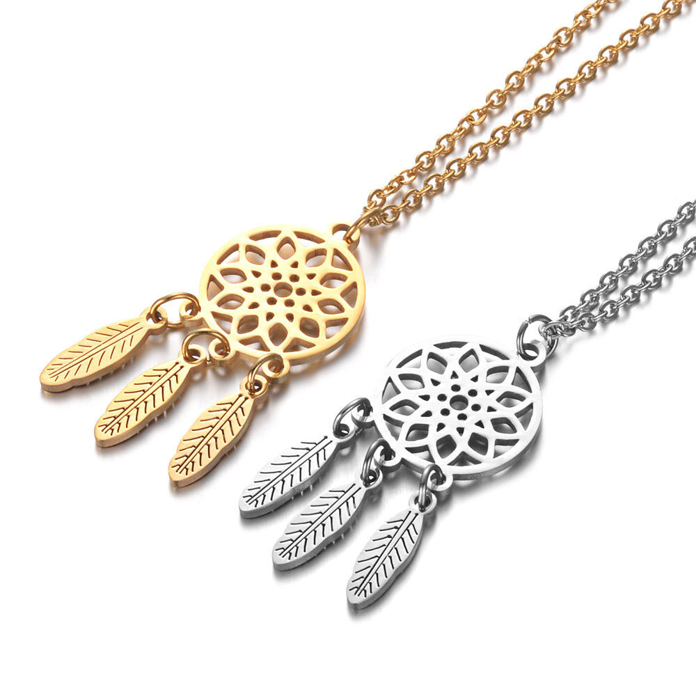 NK-2022108 best selling western jewelry 316l stainless steel pendant 18K gold plated dream catcher necklace