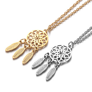 NK-2022108 best selling western jewelry 316l stainless steel pendant 18K gold plated dream catcher necklace