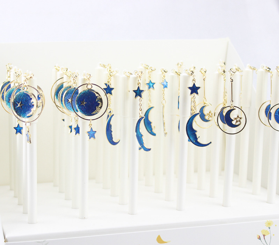 Cheaper promotional alloy gold plated handmade blue moon star sun charms for pens