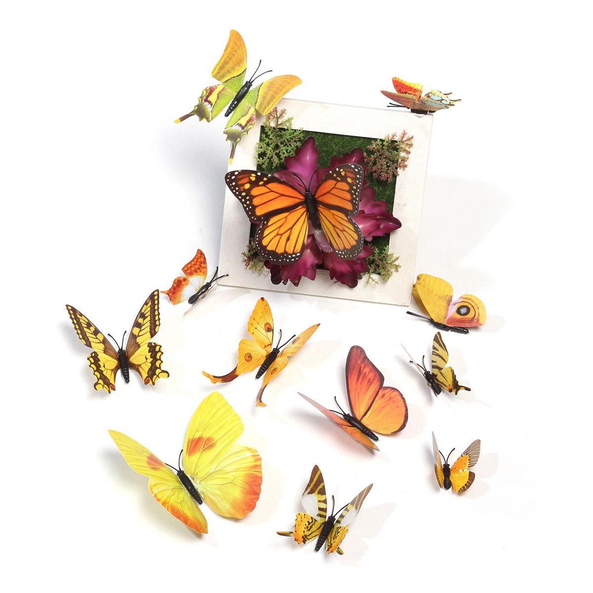 12PCS 3D Colorful Crystal Butterfly Wall Stickers Art Decal Satin PVC Butterflies Baby Kids Bedroom Home Decor