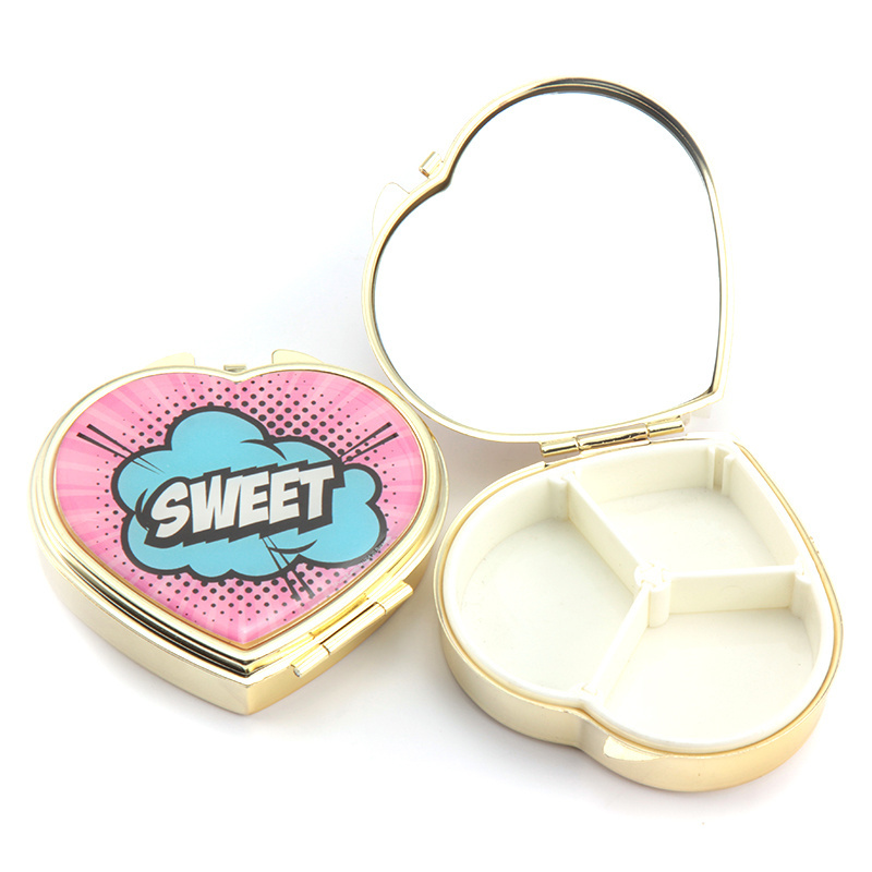 Silver Plating Pill Box Decorative Boxes Heart Shape Pill Case Medicine Tablet Holder Wallet Organizer Case for Pocket or Purse