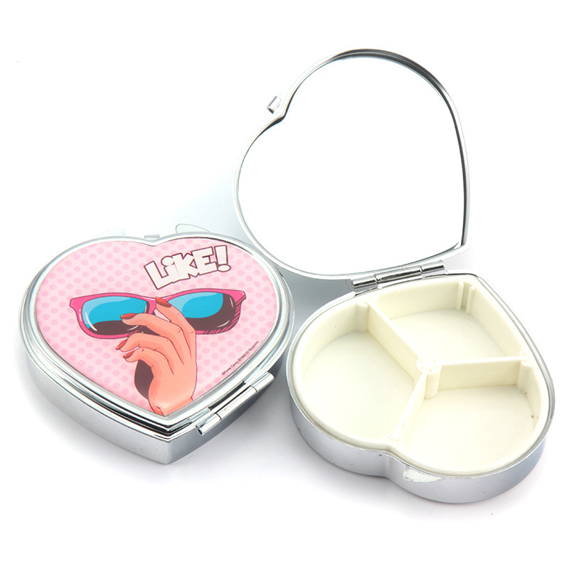 Silver Plating Pill Box Decorative Boxes Heart Shape Pill Case Medicine Tablet Holder Wallet Organizer Case for Pocket or Purse