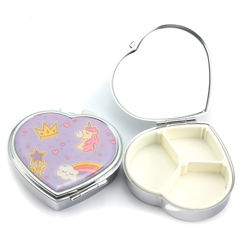 Silver Plating Pill Box Decorative Boxes Heart Shape Pill Case Medicine Tablet Holder Wallet Organizer Case for Pocket or Purse