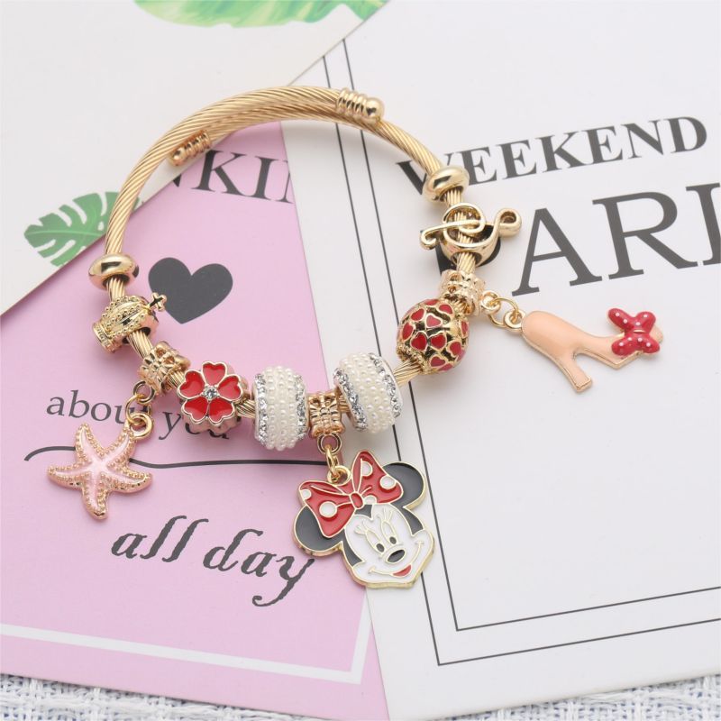 wholesale Stainless steel charm Bracelet for girl cartoon Crystal Beaded  bangle  Jewelry Bracelet Gifts