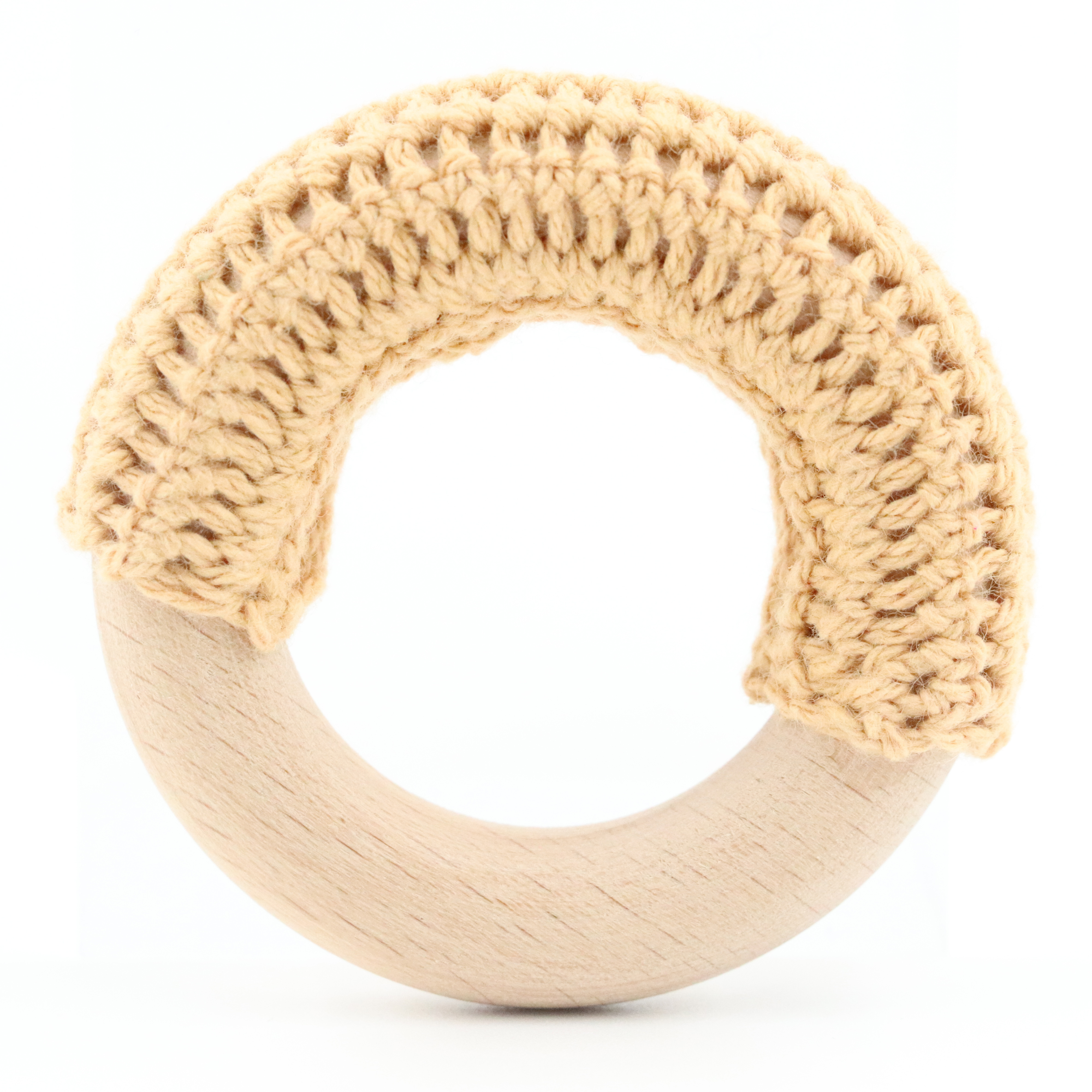 Crochet Teether Baby Teething Rattle Toy Ring Bracelet Circle Wooden Teether Toy