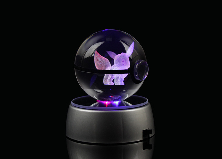 Drop Shipping Cartoons 3d Laser Engrving Ball Crystal Rayquaza Led Crystal Ball Pokeball Toy