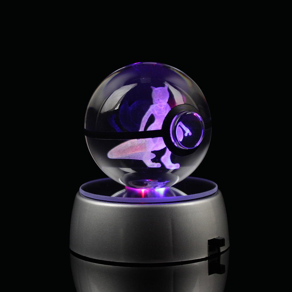 Drop Shipping Cartoons 3d Laser Engrving Ball Crystal Rayquaza Led Crystal Ball Pokeball Toy