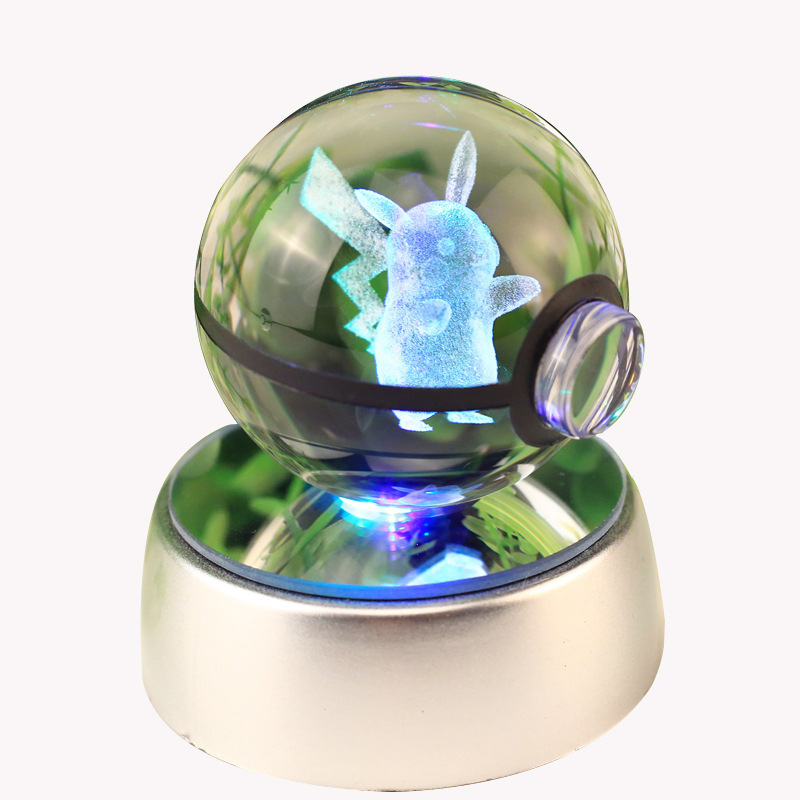 2022 wholesale Dropshipping Crystal customizable 3D Engraving Wobbuffet pok mon Ball With opal LED Base For birthday gift