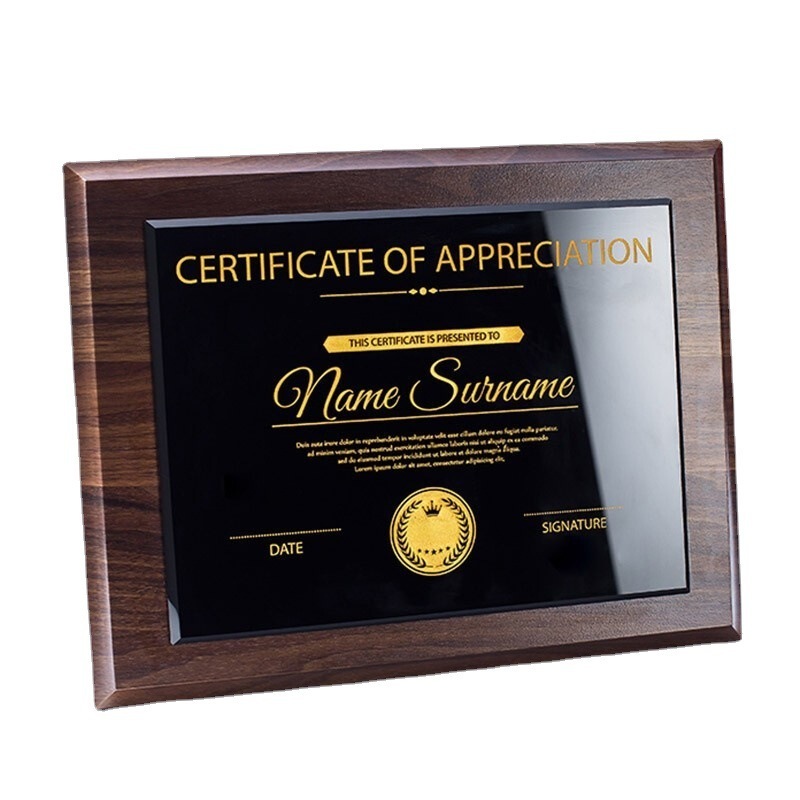 Medals Custom Company Authorization license Crystal Wooden Business Trophy Award Plaque