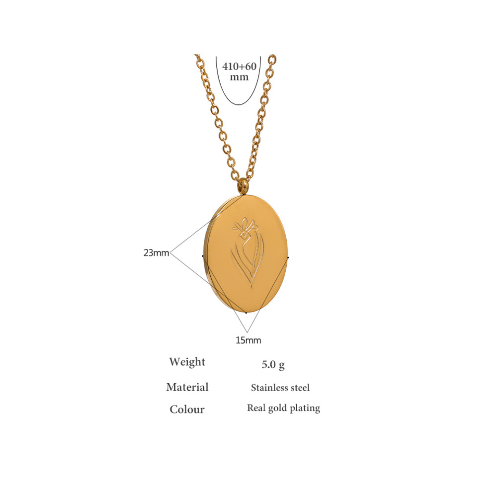 JINYOU 3001 Tarnish Free Mother Women Gift Jewelry Stainless Steel 12 Month Birth Flower Round Minimalist Gold Pendant Necklace