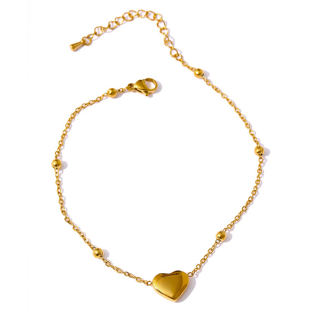 JINYOU 1381 Summer Trendy Jewelry Stylish Chain Bead Heart Anklet 18K Gold Plated Stainless Steel Jewelry