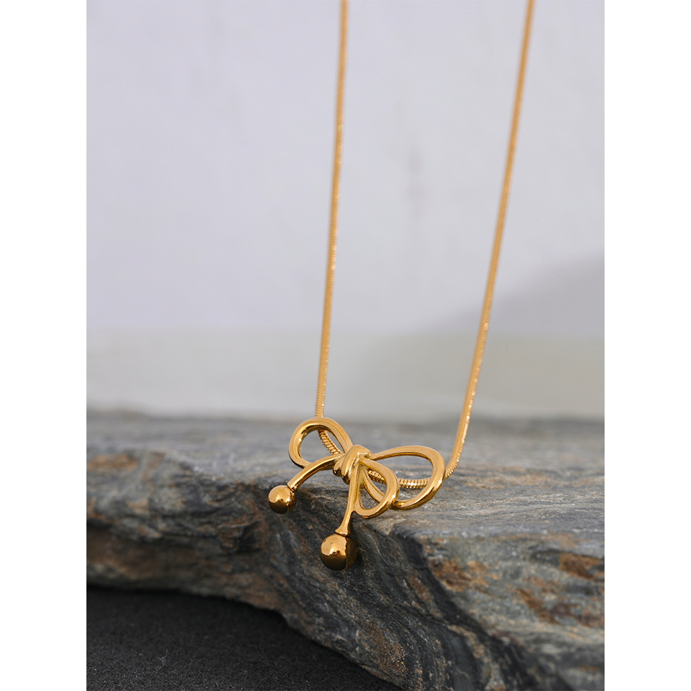 JINYOU 143 Bow-knot Pendant Gold Color Stainless Steel Women Short Chain Necklace Charm Metal Waterproof Jewelry Bijoux Femme